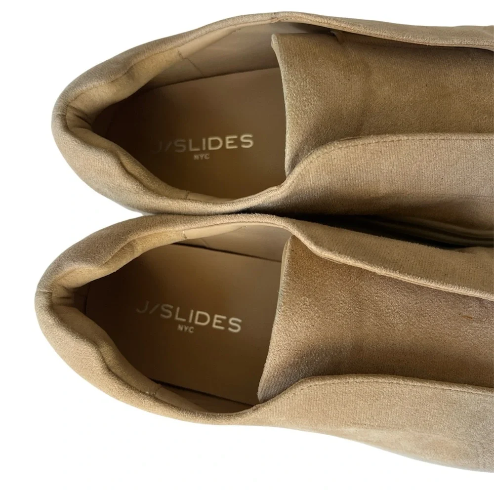 J Slides Alara Taupe Vegan Tan Beige Suede Slip-On Platform Sneaker 9 1/2M